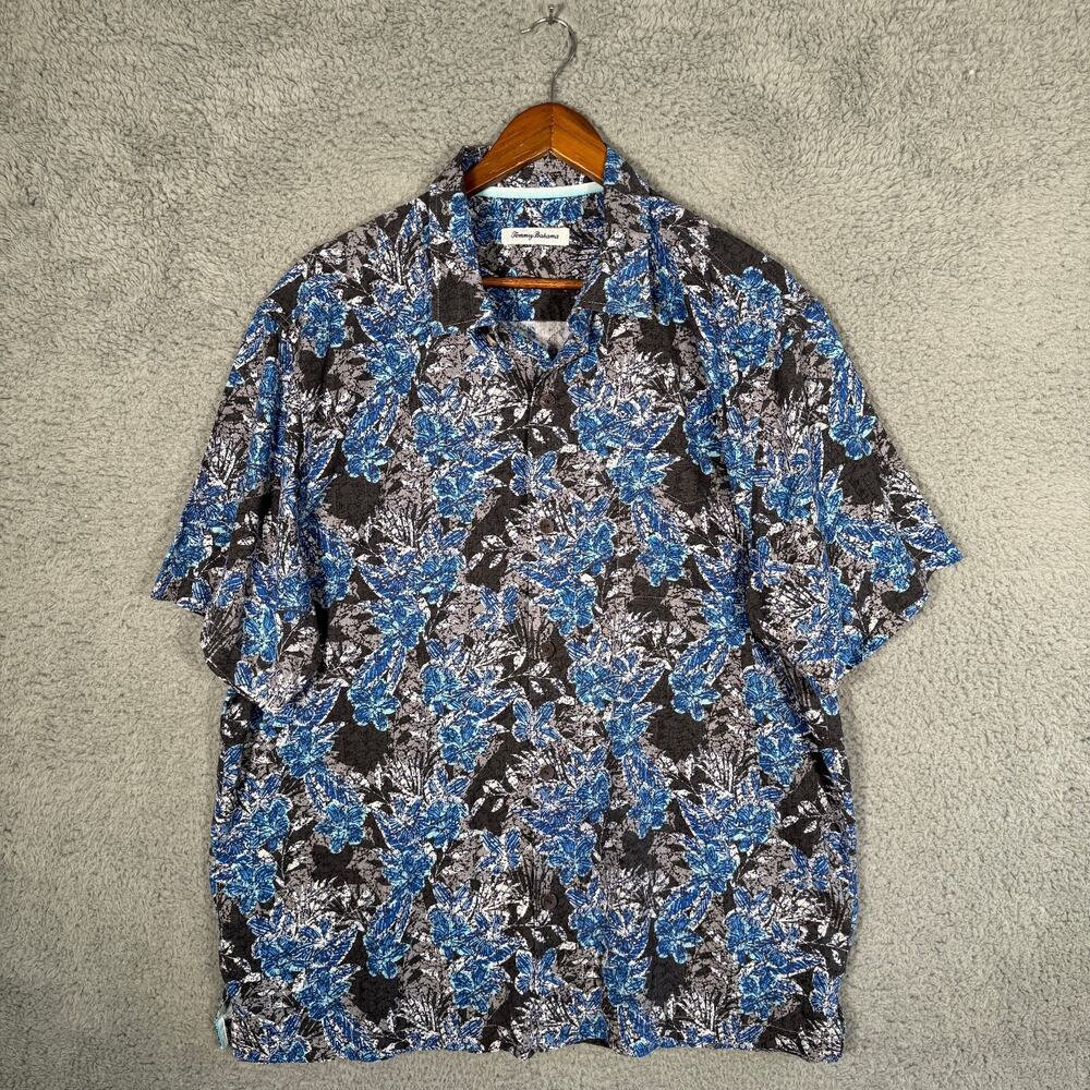 Tommy Bahama Camp Shirt After Hours Blooms Black Silk SS XL